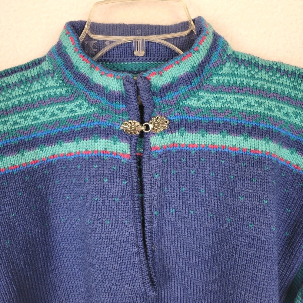 Vintage Stowe Woolens Sweater Womens Large Blue Wool Nordic USA Made - Picture 3 of 9